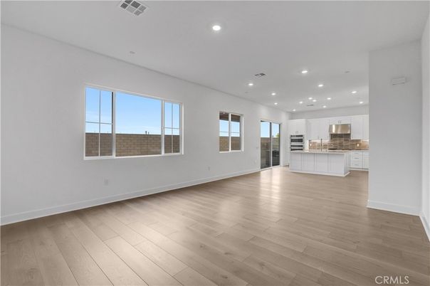 Empty room, Interior, Kitchen, Recessed Lighting, Wood Texture Flooring
