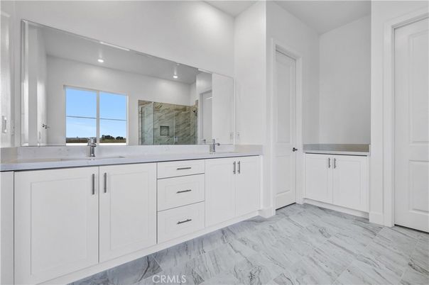 Bathroom, Dual Sink Vanities, Interior, Marble, Recessed Lighting