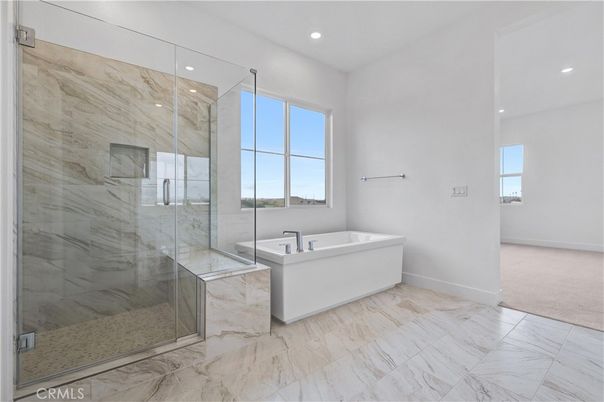Bathroom, Glass Shower, Interior, Marble, Marble Walls, Recessed Lighting