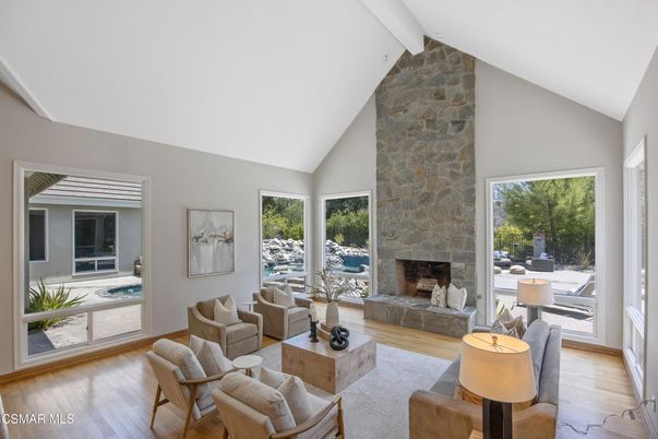 Fireplace, Interior, Living room, Stone Walls, Wood Texture Flooring