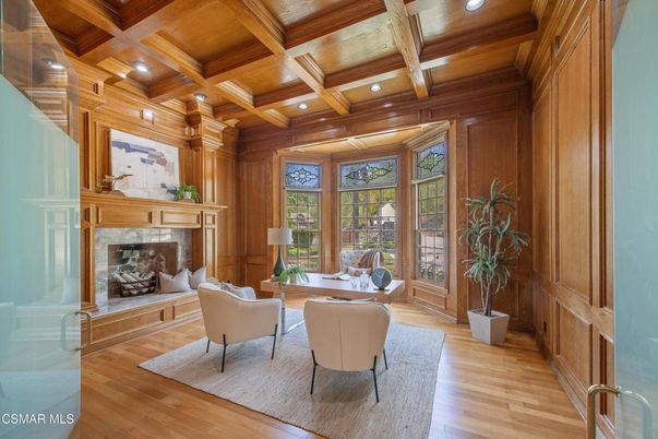 Fireplace, Interior, Living room, Recessed Lighting, Wooden Beams, Wooden Ceilings, Wood Texture Flooring, Wooden Walls