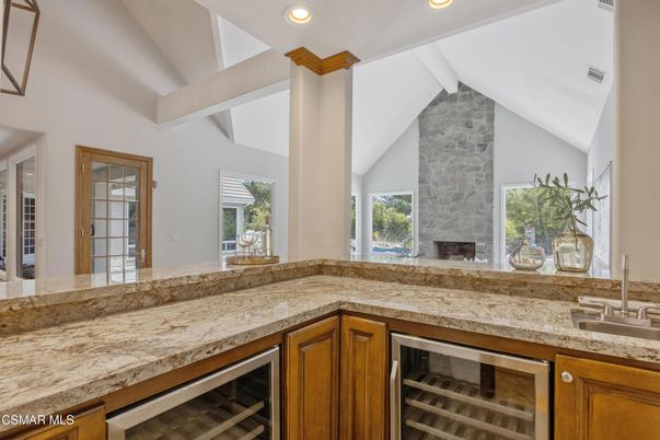 Fireplace, Interior, Recessed Lighting, Stone Walls