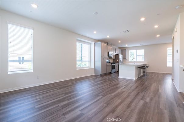 Empty room, Interior, Kitchen, Recessed Lighting, Wood Texture Flooring