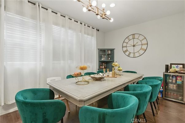 Dining room, Interior, Pendant Lights, Wood Texture Flooring