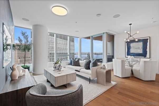 Dining room, Interior, Living room, Pendant Lights, Recessed Lighting, Water, Wood Texture Flooring