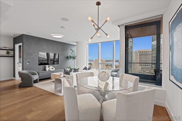 Dining room, Interior, Living room, Pendant Lights, Wood Texture Flooring