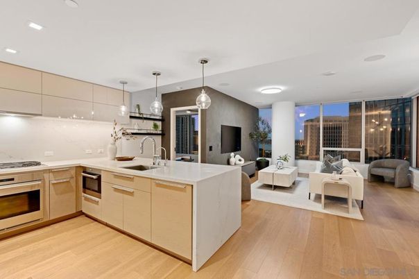 Interior, Kitchen, Living room, Pendant Lights, Recessed Lighting, Stainless Steel Appliances, Wood Texture Flooring