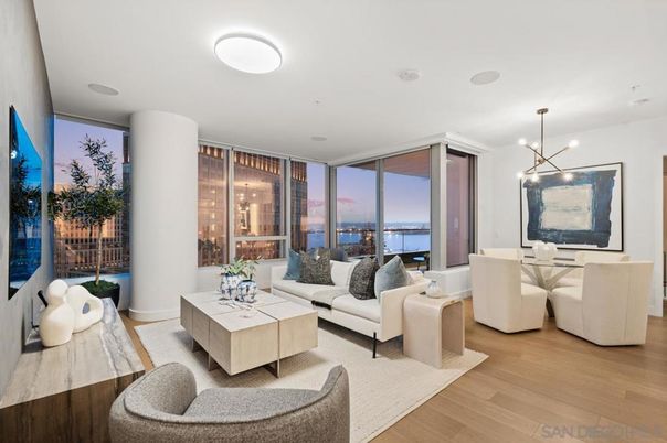 Dining room, Interior, Living room, Pendant Lights, Recessed Lighting, Water, Wood Texture Flooring