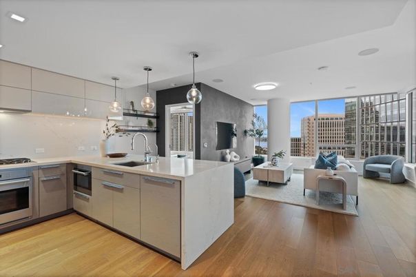 Interior, Kitchen, Living room, Pendant Lights, Recessed Lighting, Stainless Steel Appliances, Wood Texture Flooring