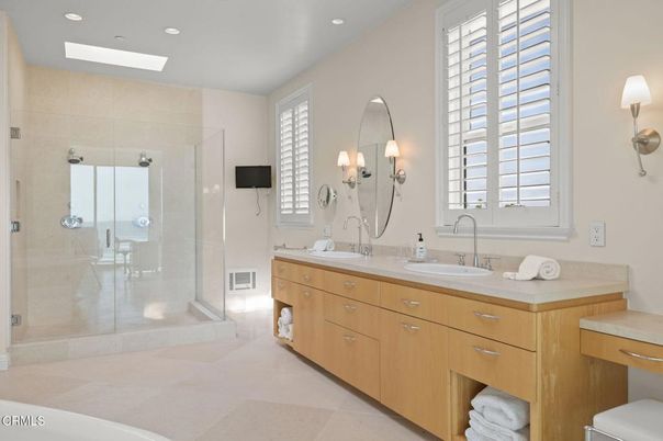 Bathroom, Dual Sink Vanities, Glass Shower, Interior, Recessed Lighting