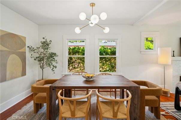 Dining room, Interior, Pendant Lights, Wood Texture Flooring