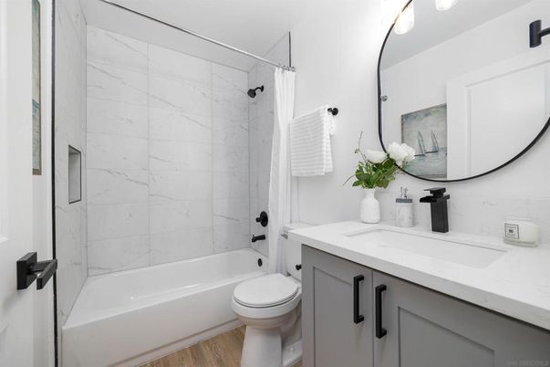 Bathroom, Interior, Marble Walls, Wood Texture Flooring