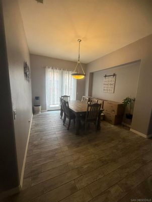 Dining room, Interior, Pendant Lights, Wood Texture Flooring