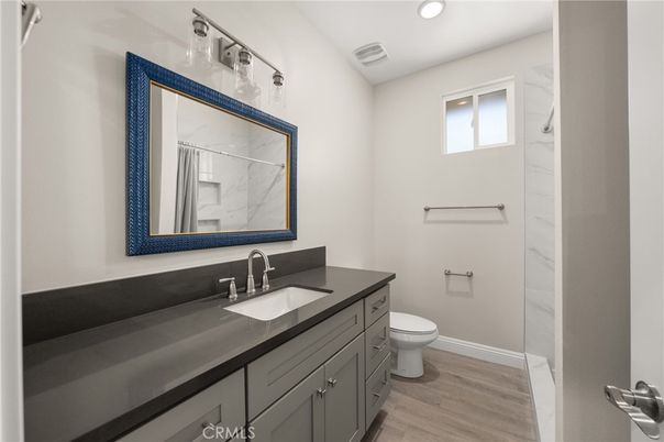 Bathroom, Interior, Recessed Lighting, Wood Texture Flooring