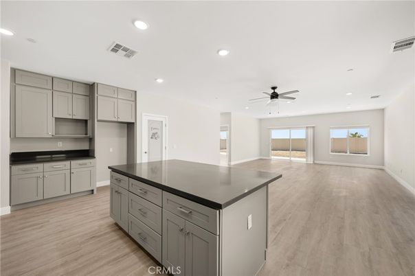 Empty room, Interior, Kitchen, Recessed Lighting, Wood Texture Flooring