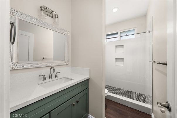 Bathroom, Interior, Recessed Lighting, Wood Texture Flooring