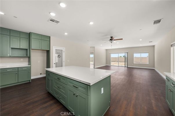 Empty room, Interior, Kitchen, Recessed Lighting, Wood Texture Flooring