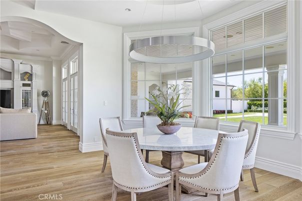 Dining room, Interior, Pendant Lights, Wood Texture Flooring