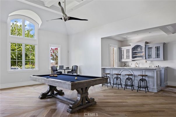 Billiard Table, Game Room, Interior, Recessed Lighting, Wood Texture Flooring