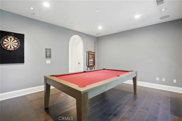 Billiard Table, Game Room, Interior, Recessed Lighting, Wood Texture Flooring