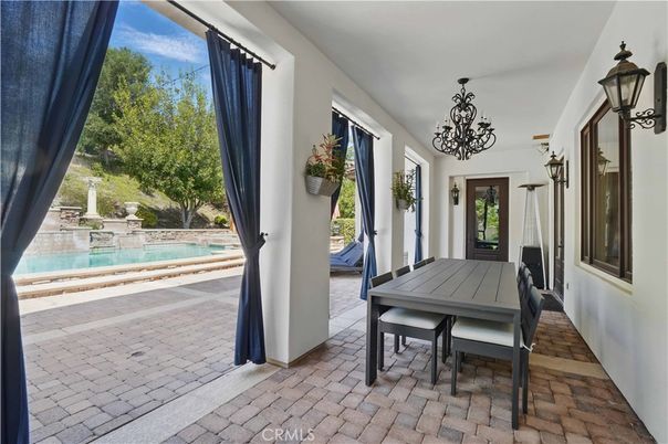 Chandelier, Dining room, Interior, Pool
