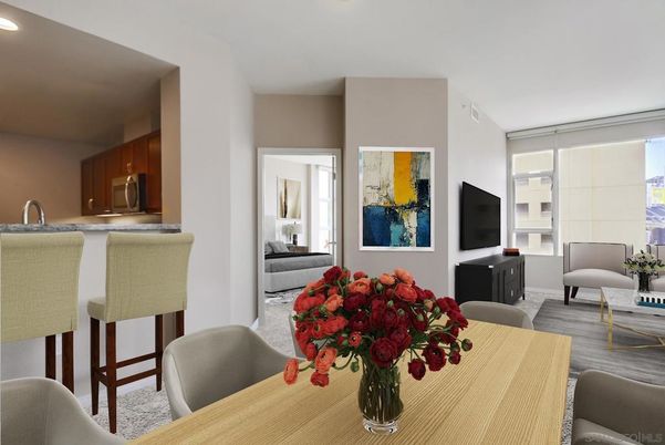 Dining room, Interior, Kitchen, Living room, Recessed Lighting, Wood Texture Flooring