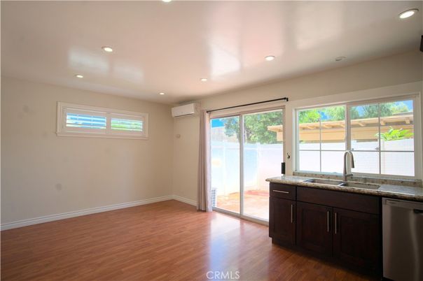 Empty room, Interior, Kitchen, Recessed Lighting, Wood Texture Flooring
