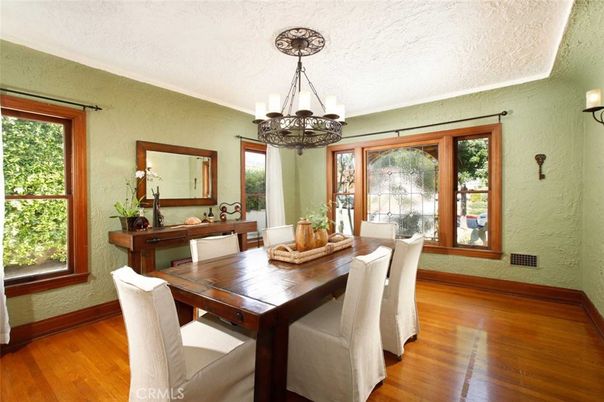 Chandelier, Dining room, Interior, Wood Texture Flooring