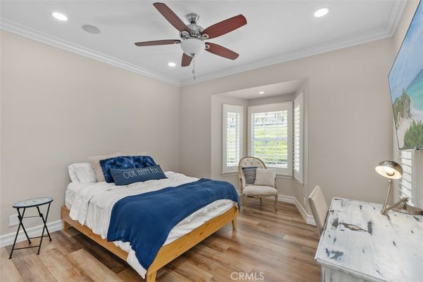 Bedroom, Interior, Recessed Lighting, Wood Texture Flooring