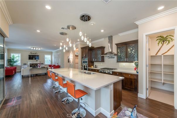 Interior, Kitchen, Living room, Pendant Lights, Recessed Lighting, Stainless Steel Appliances, Wood Texture Flooring