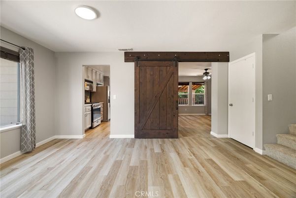 Empty room, Interior, Kitchen, Recessed Lighting, Wood Texture Flooring