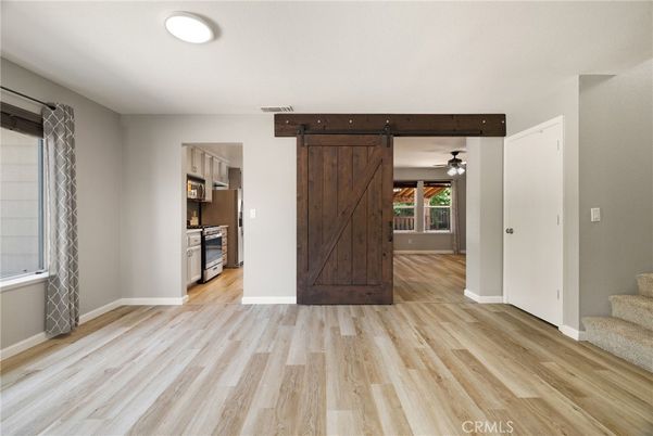 Empty room, Interior, Kitchen, Recessed Lighting, Wood Texture Flooring