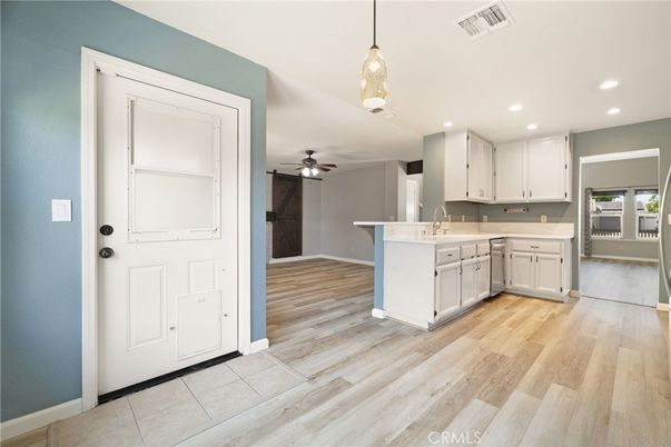 Interior, Kitchen, Pendant Lights, Recessed Lighting, Wood Texture Flooring