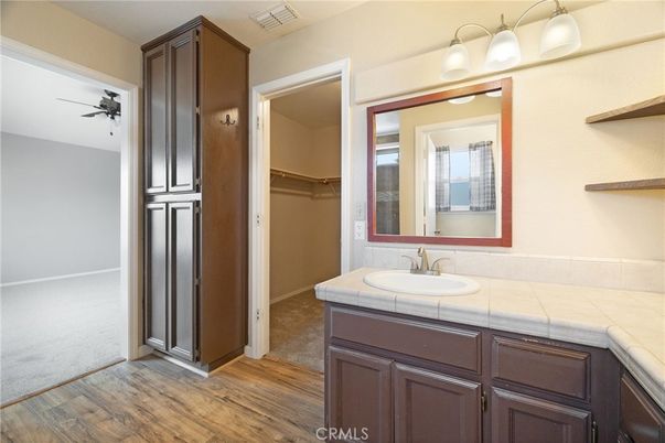 Bathroom, Interior, Tile Countertops, Wood Texture Flooring