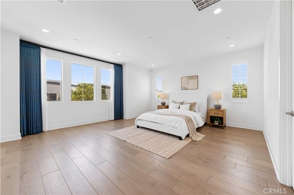 Bedroom, Interior, Recessed Lighting, Wood Texture Flooring
