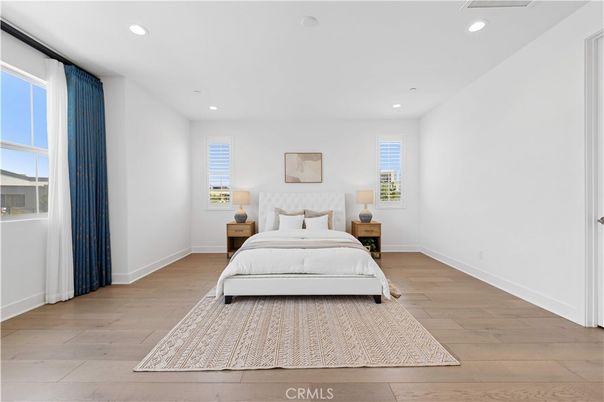 Bedroom, Interior, Recessed Lighting, Wood Texture Flooring