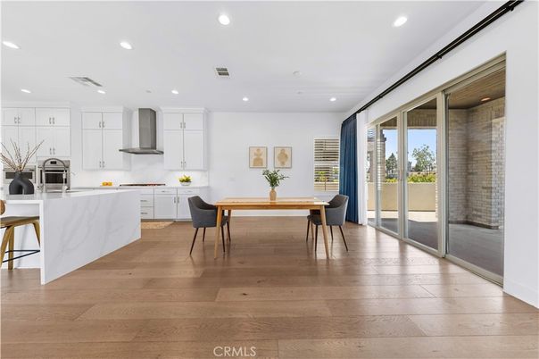 Dining room, Interior, Kitchen, Recessed Lighting, Stainless Steel Appliances, Wood Texture Flooring