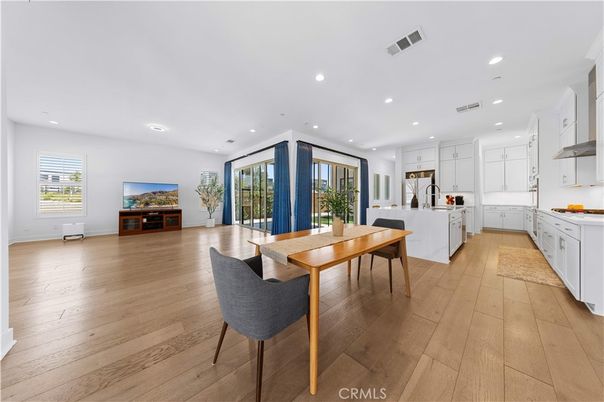 Dining room, Interior, Kitchen, Recessed Lighting, Wood Texture Flooring