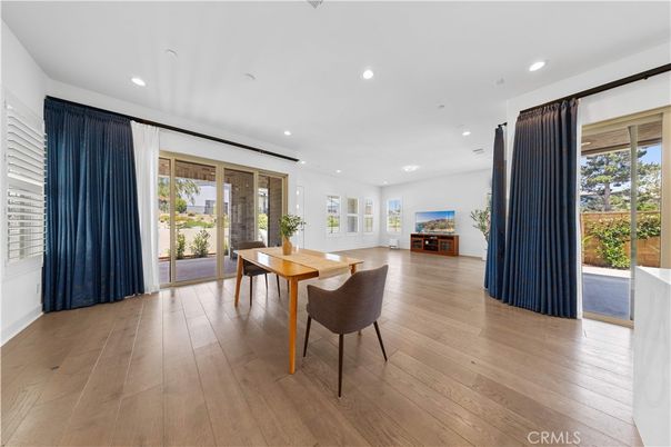 Dining room, Interior, Recessed Lighting, Wood Texture Flooring