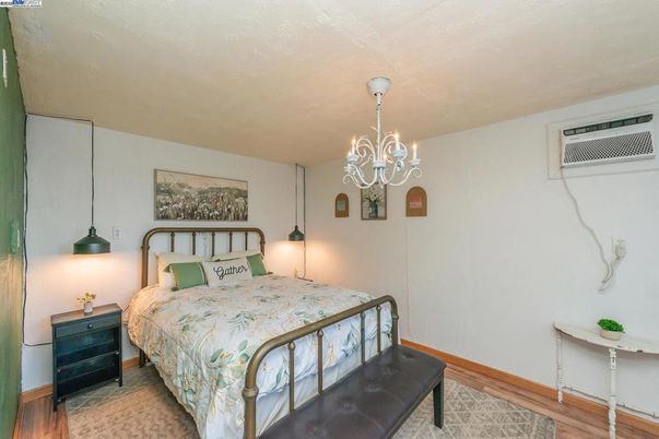 Bedroom, Chandelier, Interior, Wood Texture Flooring