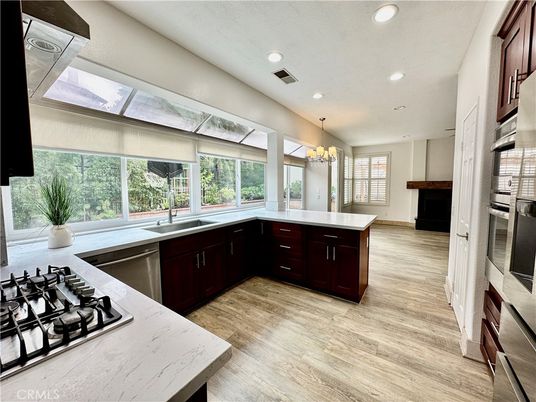 Chandelier, Interior, Kitchen, Recessed Lighting, Wood Texture Flooring