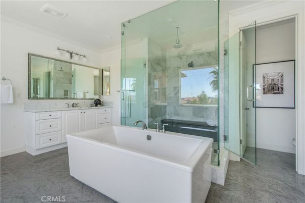 Bathroom, Free Standing Baths, Glass Shower, Interior, Marble, Marble Walls