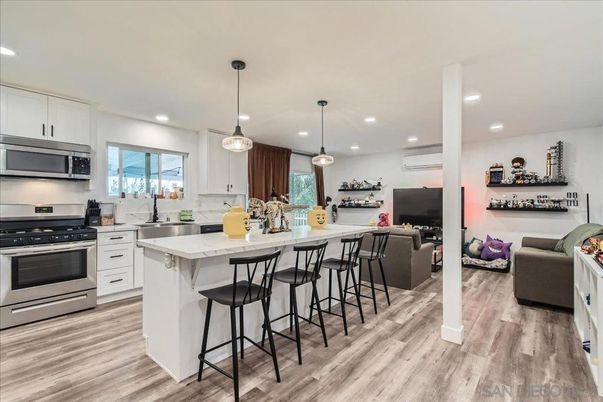 Interior, Kitchen, Living room, Pendant Lights, Recessed Lighting, Stainless Steel Appliances, Wood Texture Flooring