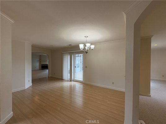 Chandelier, Empty room, Interior, Recessed Lighting, Wood Texture Flooring