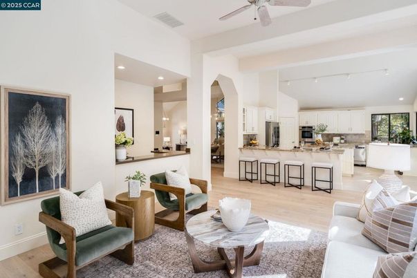 Interior, Kitchen, Living room, Recessed Lighting, Stainless Steel Appliances, Wood Texture Flooring