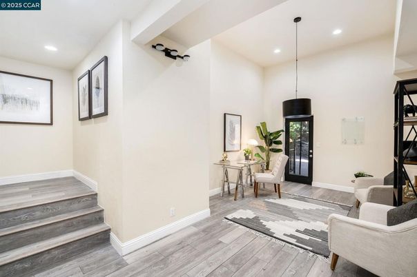 Home Office, Interior, Pendant Lights, Recessed Lighting, Wood Texture Flooring