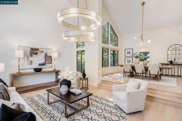 Dining room, Interior, Living room, Pendant Lights, Wood Texture Flooring