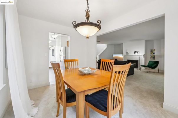 Dining room, Fireplace, Interior, Pendant Lights
