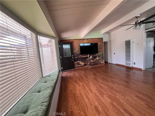 Empty room, Fireplace, Interior, Stone Walls, Wood Texture Flooring