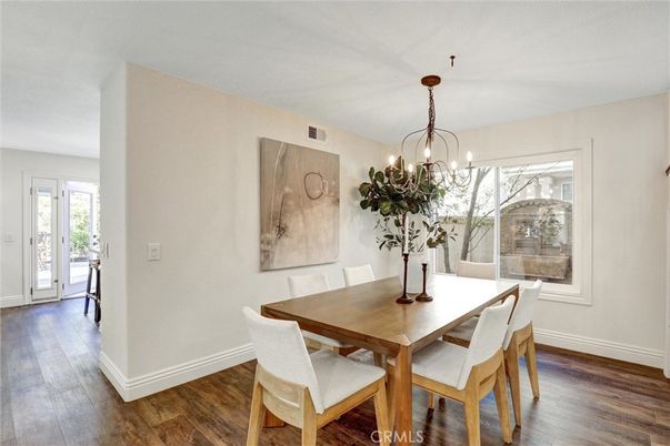 Chandelier, Dining room, Interior, Wood Texture Flooring
